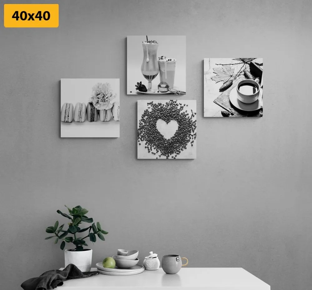 Set di quadri – Bevande con dolce piacere in bianco e nero