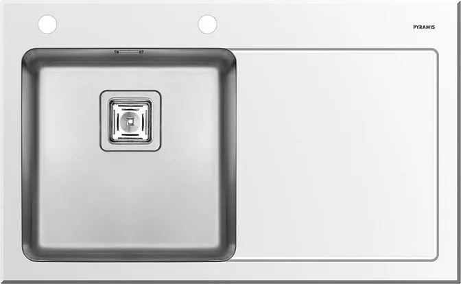 Lavello integrato 1 vasca in vetro bianco PYRAMIS Crystalon L 53 x L 86 cm, sgocciolatoio a destra