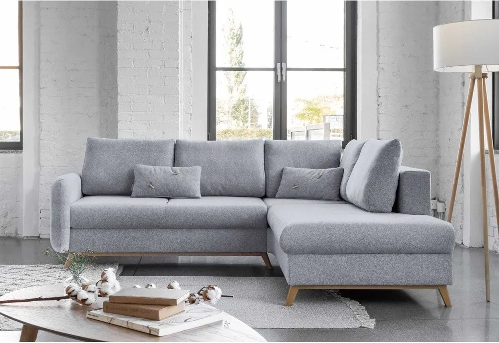 Divano letto angolare grigio chiaro L, angolo destro Scandic Lagom - Miuform