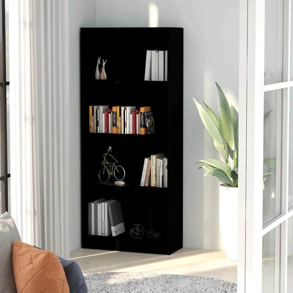 Libreria a 4 ripiani nera 60x24x142 cm in truciolato