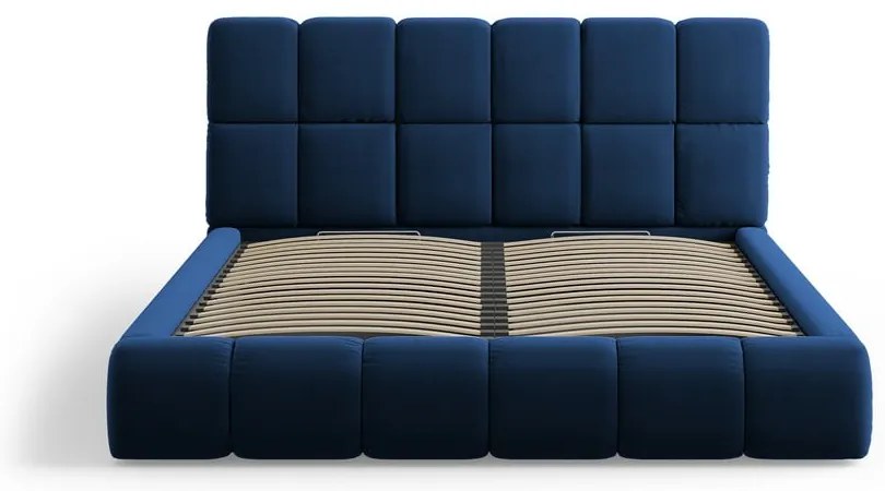 Letto matrimoniale imbottito in blu scuro in velluto con contenitore con rete inclusa 180x200 cm Bellis – Micadoni