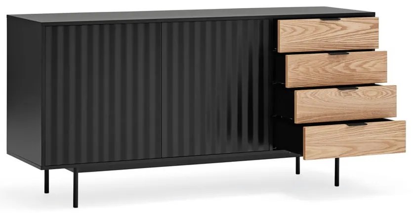 Cassettiera bassa nera-colore naturale effetto rovere 159x80 cm Sierra – Teulat