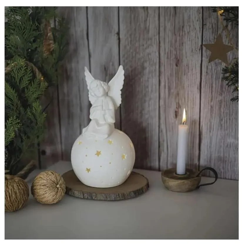 LED decorazione natalizia LED/0,4W/2xAA angelo in ceramica