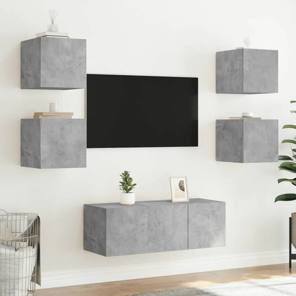 Mobili tv a parete con luci led 2pz grigio cemento 30,5x35x30cm