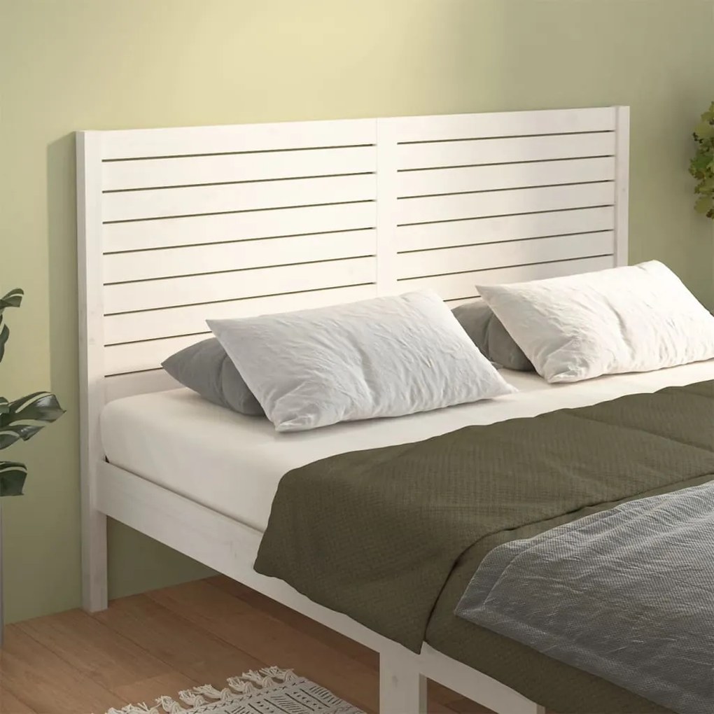 Testiera Per Letto Bianca 126x4x100cm İn Legno Massello Di Pino /