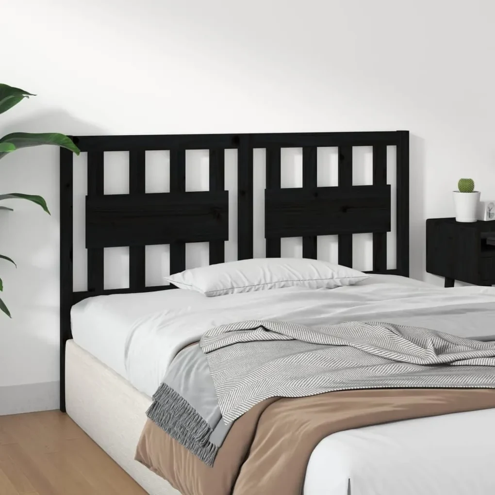 Testiera per letto nera 125,5x4x100cm in legno massello di pino