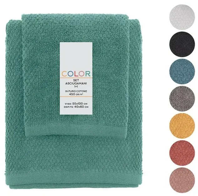 Set asciugamani bagno verde per viso e ospite in cotone puro Spring