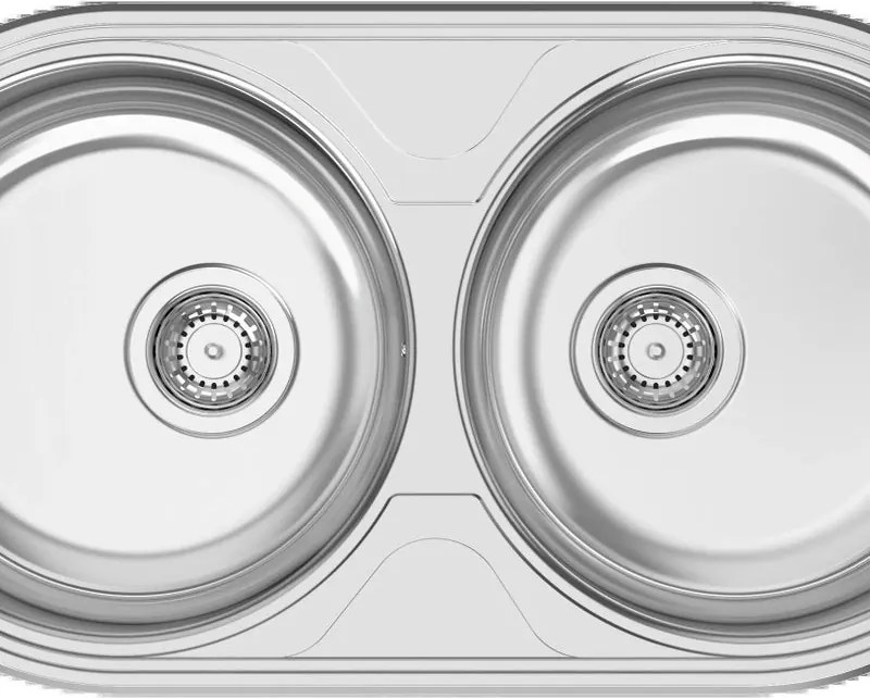 Lavello semincasso tondo 2 vasche in inox argento RODI Dueto L 84.7 x L 44.4 cm, reversibile