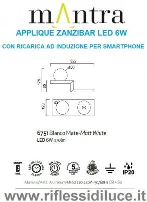 Mantra applique zanzibar  led 6w con sferetta e basetta wireless
