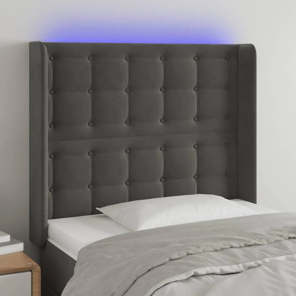 Testiera A Led Grigio Scuro 103x16x118/128cm İn Velluto /