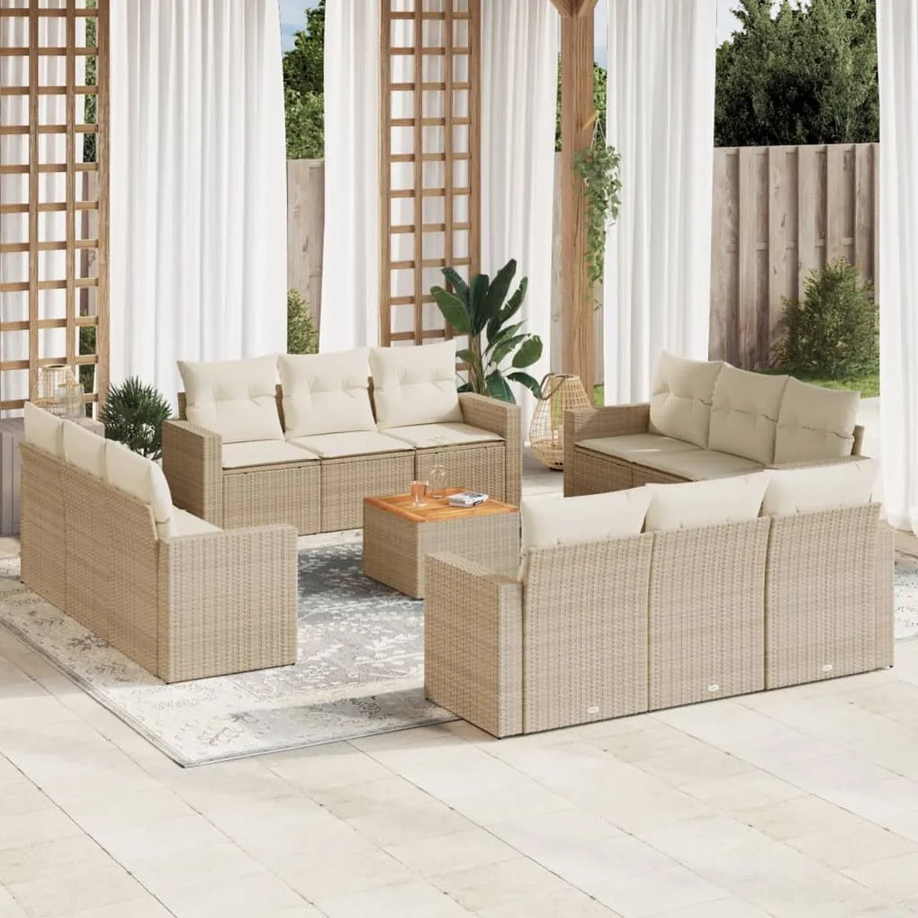 Set divano da giardino 13 pz con cuscini beige in polyrattan