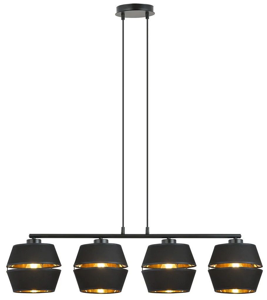 Sospensione Contemporanea 4 Luci Bellerofonte In Metallo Nero E Oro