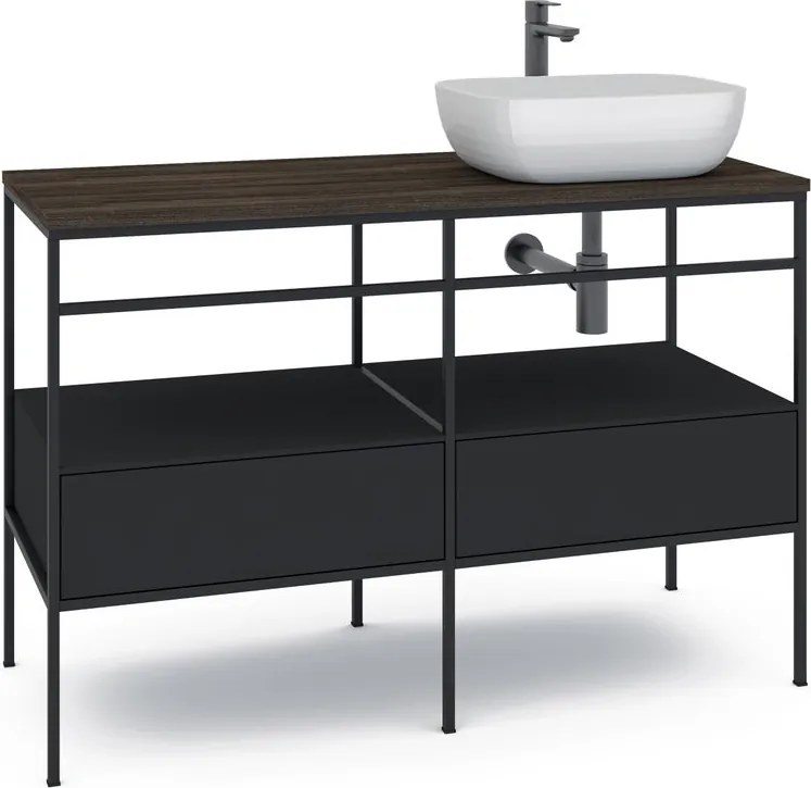 Mobile bagno da terra con lavabo L 120 x H 92 x P 45.5 cm nero e marrone 2 cassetti per vasca dx Outline