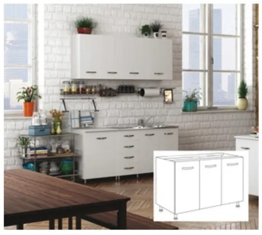 Kit Cucina Base 3 Ante 120X50Xh85 Cm Senza Lavello Bianco