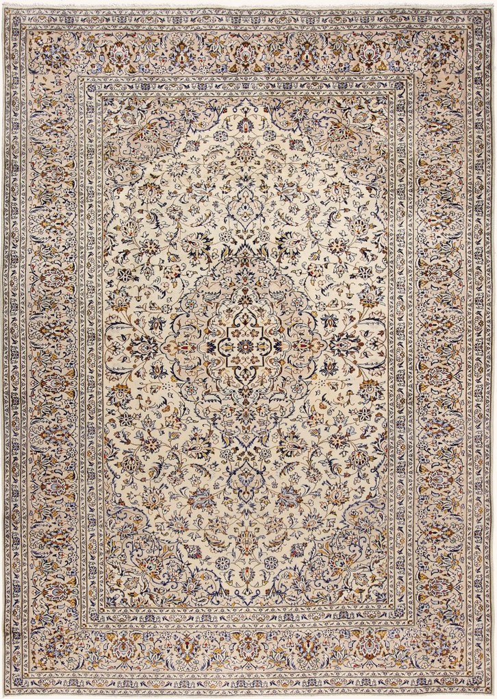 Kashan Tappeto 350x250 Beige (Iran) Annodato A Mano