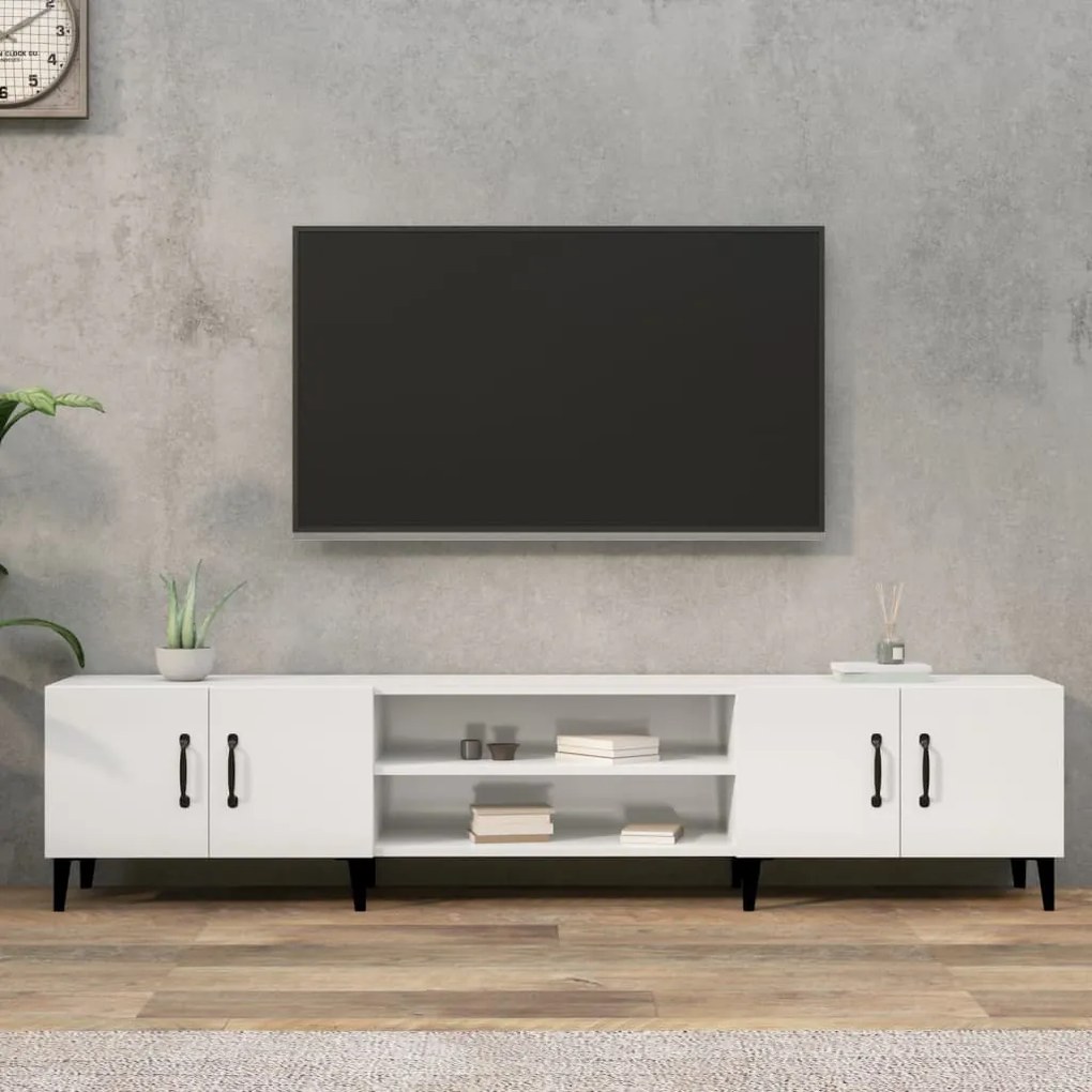 Mobile Porta Tv Bianco Lucido 180x31,5x40 Cm Legno Multistrato /
