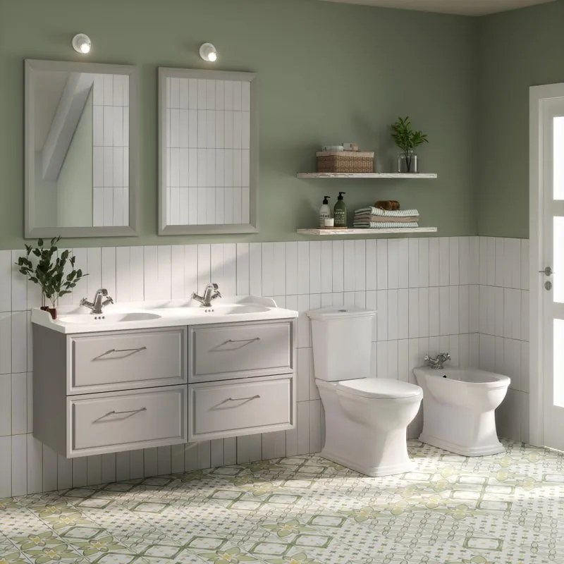 Coppia sanitari distanziato scarico a pavimento Washington WC: P 70.5 x L 36 x H 40 cm, bidet: P 58 x L 36 x H 40 cm