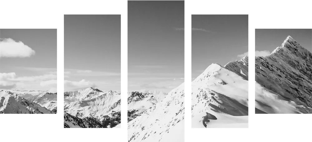 Quadri 5 pezzi – Catena montuosa innevata in bianco e nero