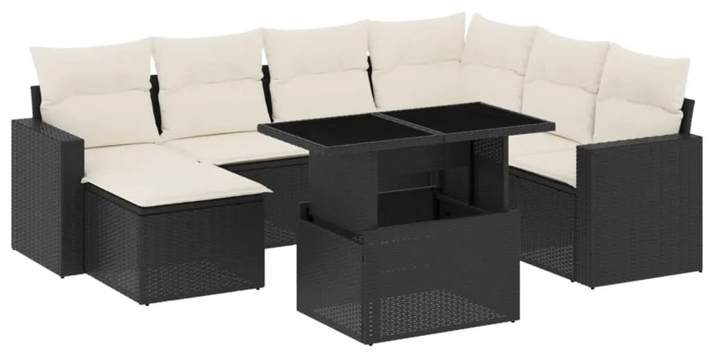 Set divani da giardino con cuscini 8 pz nero in polyrattan