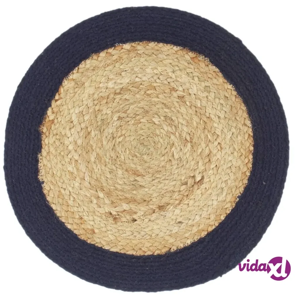 vidaXL Tovagliette 4 pz Naturale e Blu Marino 38 cm in Juta e Cotone