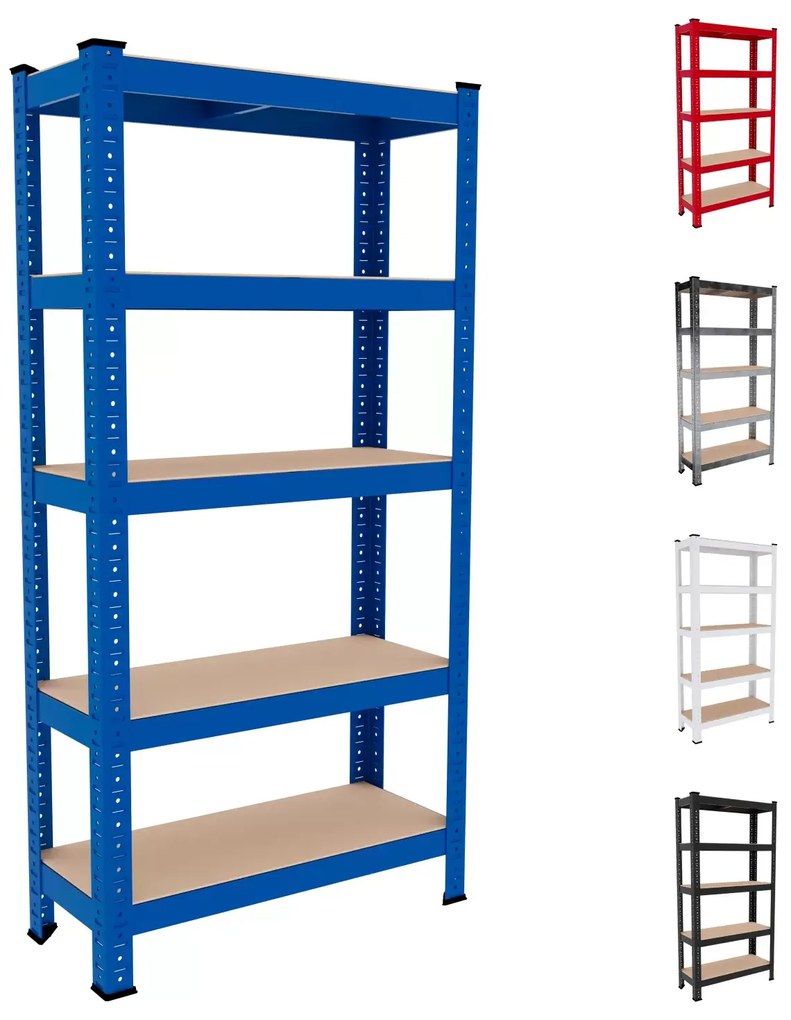 Scaffale Metallo E Legno MDF Ad Alta Portata Carico Pesante Fino a 875 kg 5 Ripiani Regolabili Garage Officina Cantina Capannone Magazzino Design Modulare 150 x 75 x 30 cm Blu