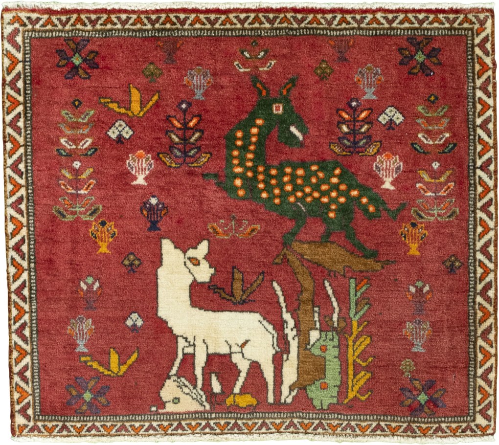 Shiraz Tappeto 60x70 Rosso (Iran) Annodato A Mano