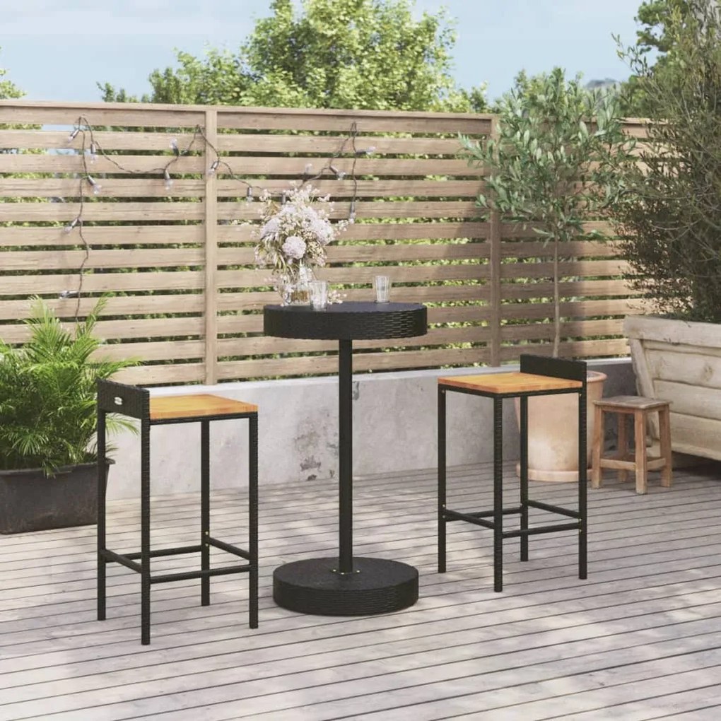 Set Bar Giardino 3 Pz Nero Polyrattan E Legno Massello Acacia /