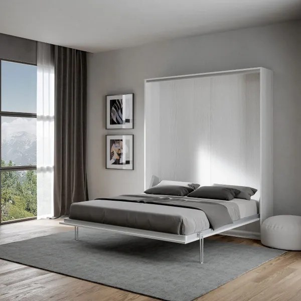Letto a scomparsa verticale matrimoniale 160 cm Bianco Frassino KENTARO
