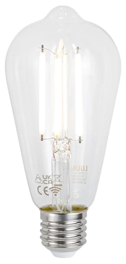 Lampada da parete smart nera con vetro fumé incl. WiFi ST64 - Laura