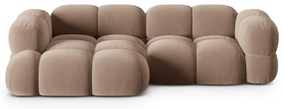 Divano angolare marrone (con penisola a sinistra/con chaise lounge) con rivestimento in velluto Loretto – Cosmopolitan Design