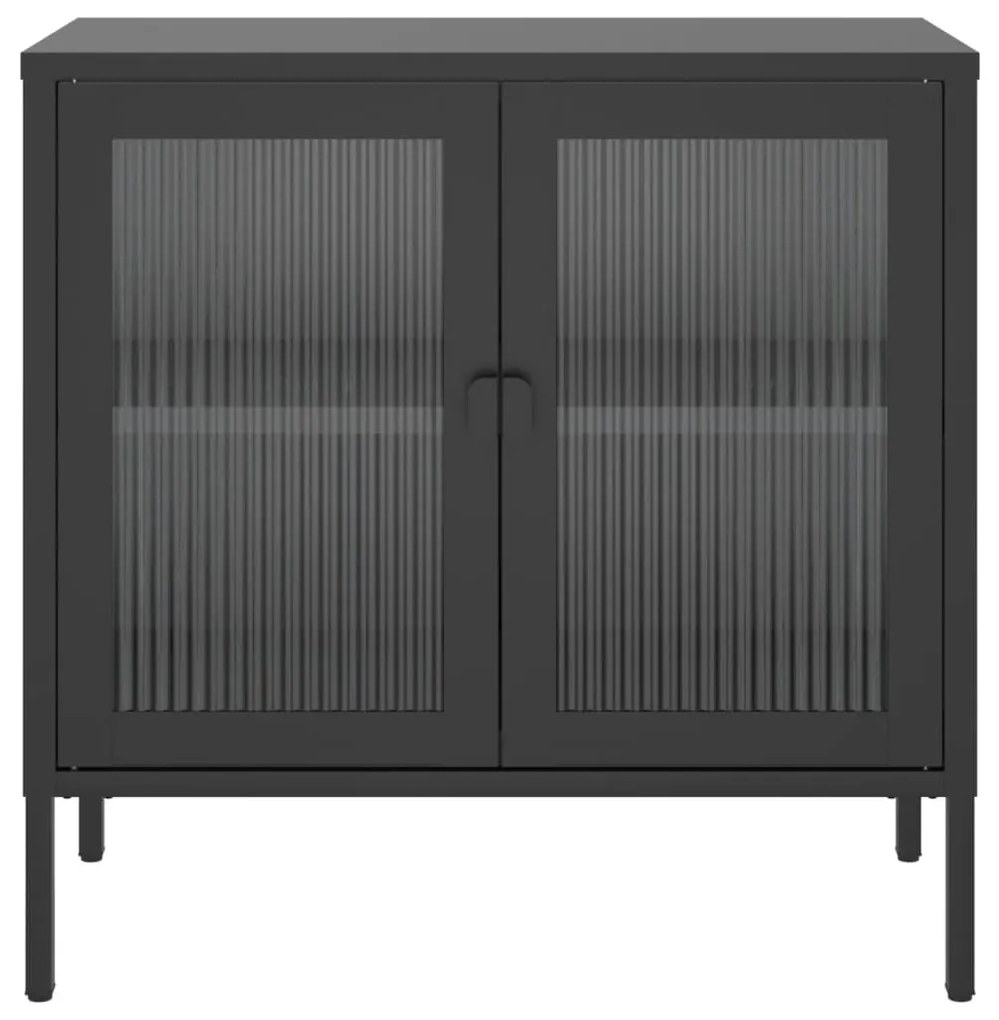 Credenza nera 70x35x70 cm vetro e acciaio