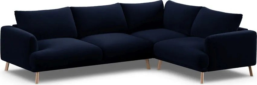 Divano angolare blu scuro (con penisola a destra/a L) con rivestimento in velluto Naomi – Micadoni