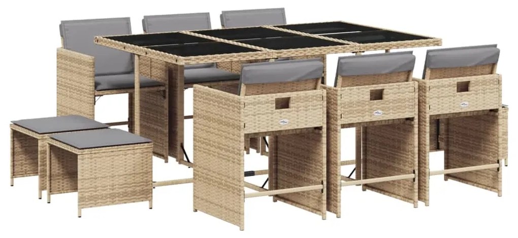 Set pranzo da giardino 11 pz con cuscini beige misto polyrattan