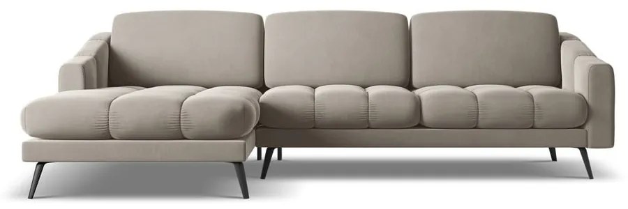 Divano angolare beige (con penisola a sinistra) con rivestimento in velluto Nalu – Makamii