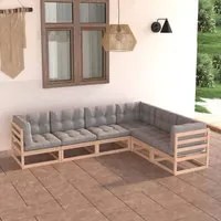 Set Divani da Giardino 6 pz con Cuscini Legno Massello di Pino 3076784