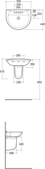 Lavabo 440 x 550 mm con colonna o semicolonna Karla RAK Ceramics