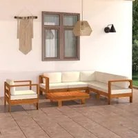 Set Divani Giardino 7 pz Cuscini Bianco Crema in Legno d'Acacia