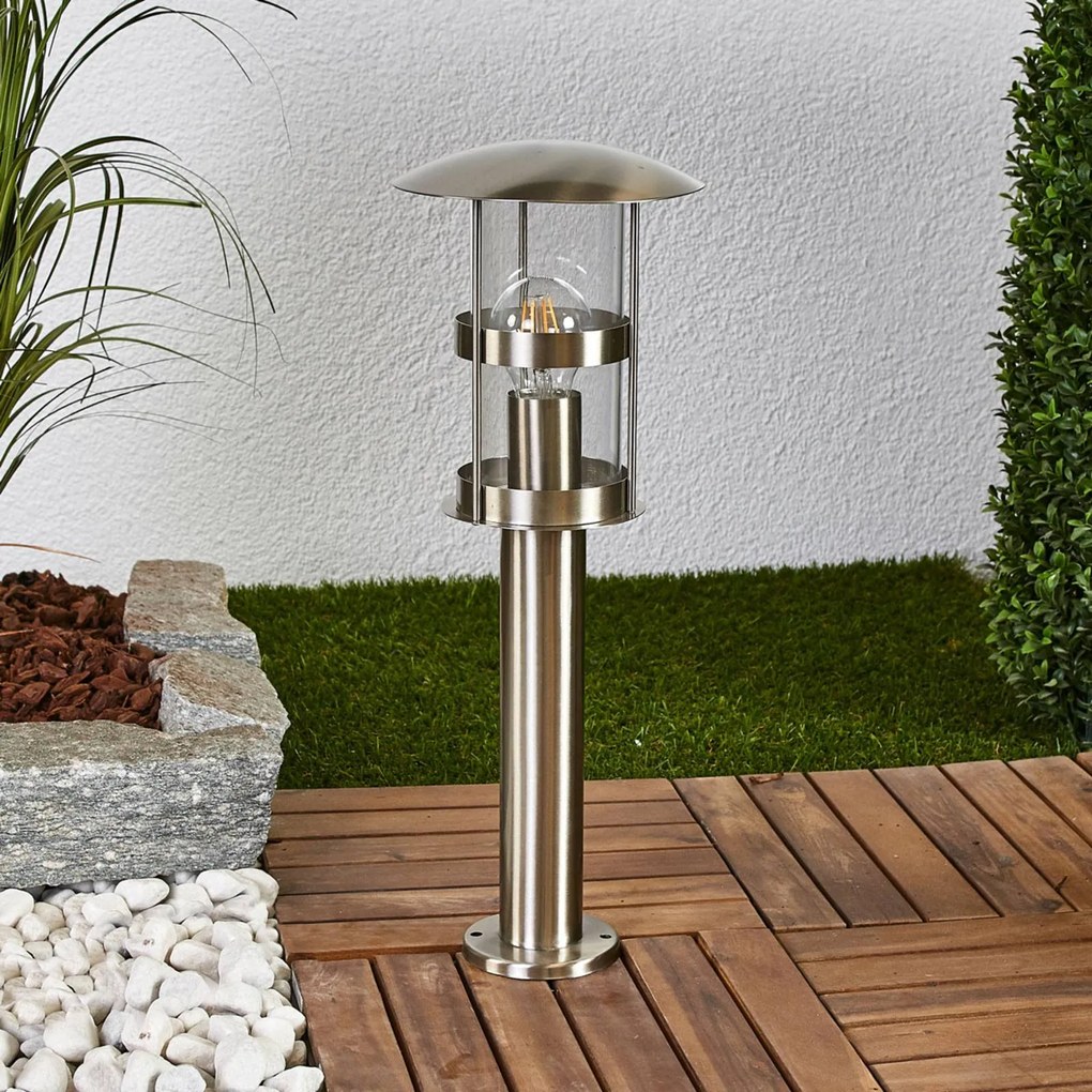 Lindby Lampioncino Noemi, grigio, acciaio inox, 50 cm, IP44 Noemi, Alluminio / Grigio / Zincato, Acciaio Inox, Moderno, Lampada da esterni