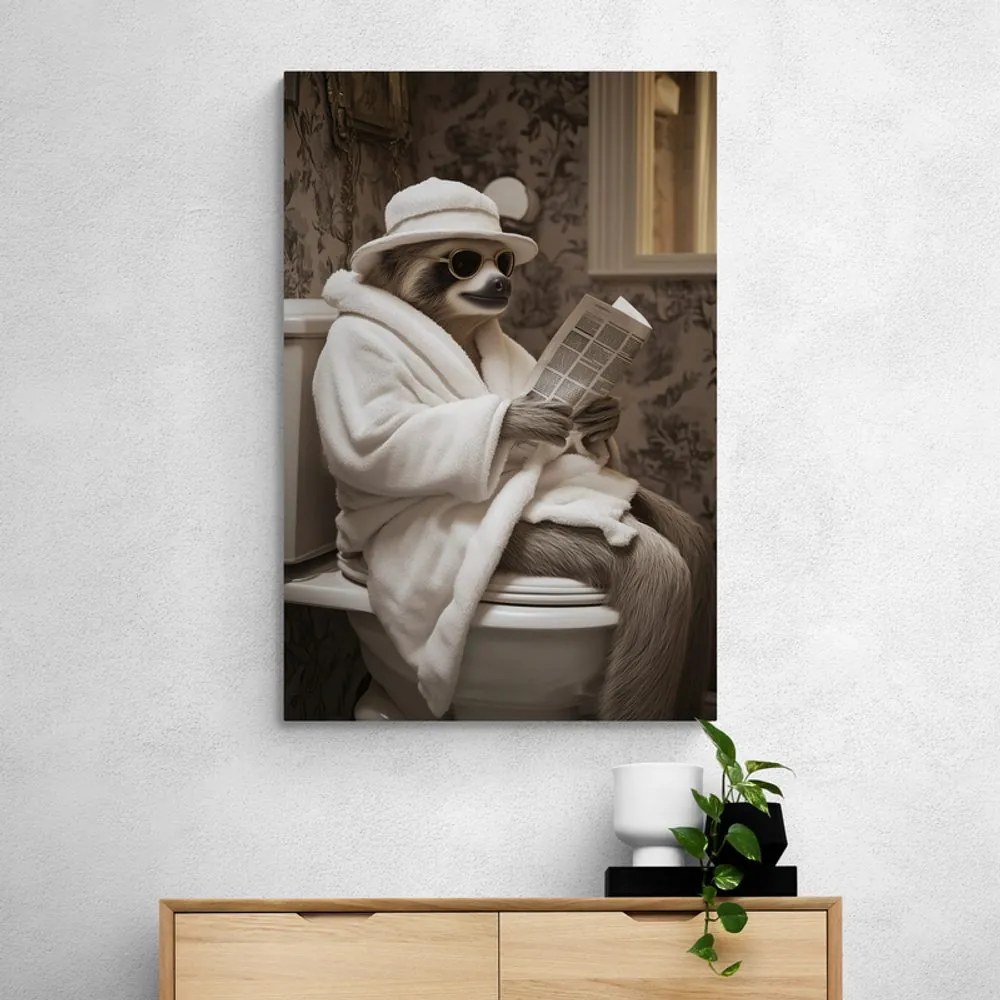 Quadro su tela – Bradipo con giornale in bagno