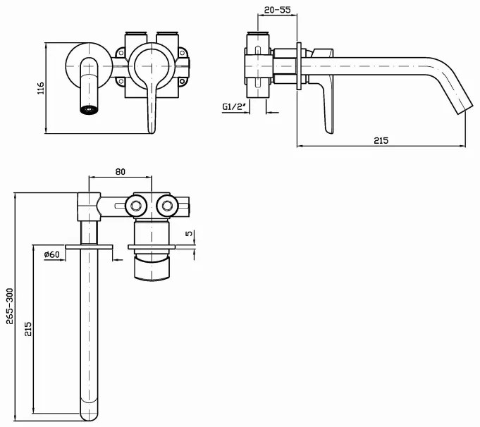 Zucchetti Medameda ZMM678 miscelatore lavabo Bocca Lunga Cromo senza parte incasso