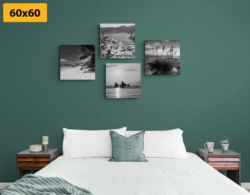 Set di quadri – Paradiso in terra in bianco e nero