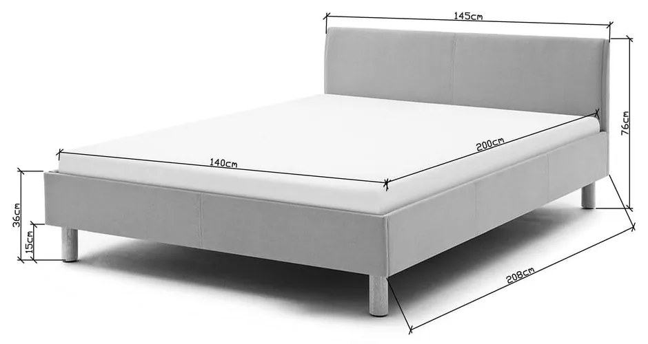 Letto matrimoniale imbottito grigio chiaro rete non inclusa 140x200 cm Lena – Meise Möbel