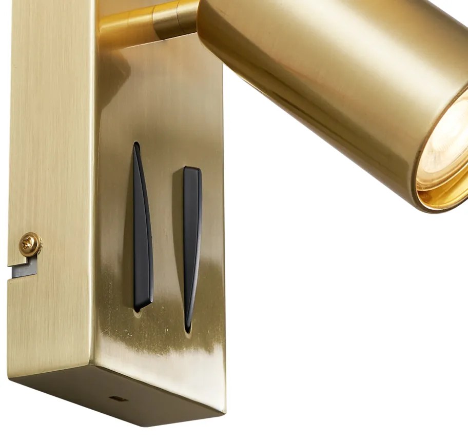 Lampada da parete moderna in ottone a 2 luci regolabile con porta USB-C - Lesly