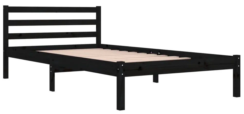 Telaio letto in legno massello di pino 100x200 cm nero