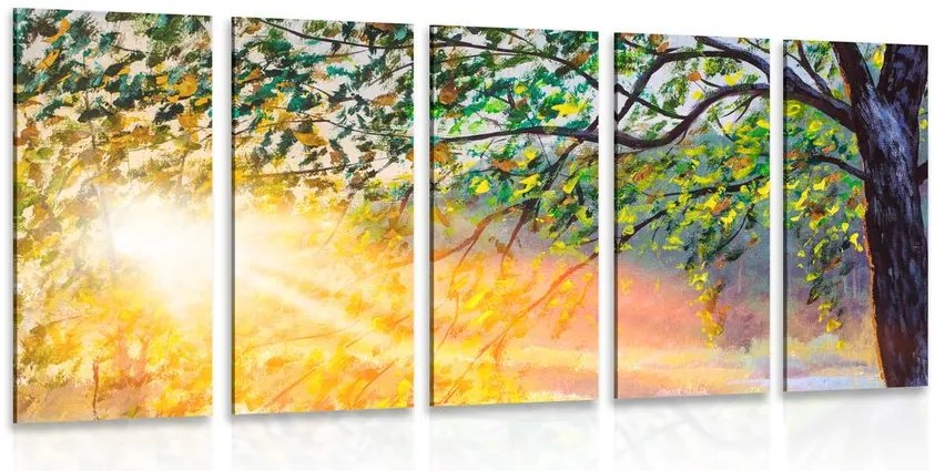 Quadri 5 pezzi – Alba nella foresta