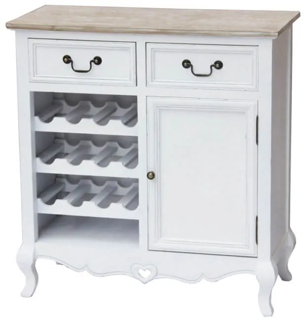CHRISTELLE - credenza 1 anta 2 cassetti 3 ripiani porta bottiglie in legno di paulownia shabby chic 80x36x84,5