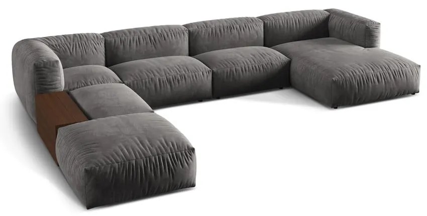 Divano angolare componibile grigio (con penisola a sinistra/a U) con rivestimento in velluto Martina – Micadoni