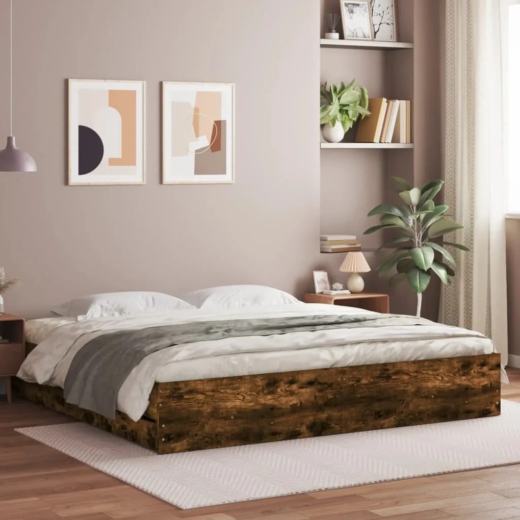 Giroletto Con Cassetti Rovere Fumo 200x200 Cm Legno Multistrato /