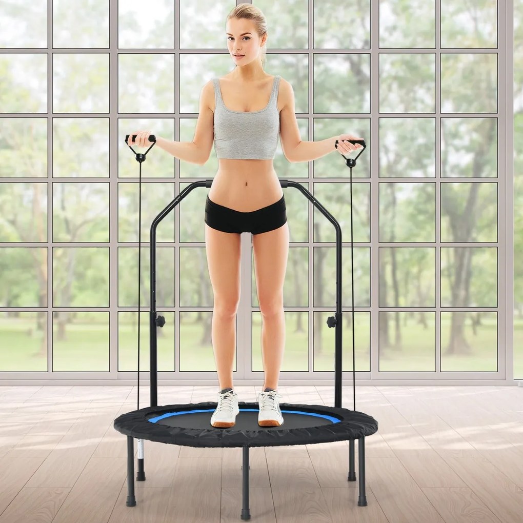 Costway Trampolino pieghevole 101 cm con 2 bande di resistenza, Trampolino con maniglia regolabile in altezza Nero e blu