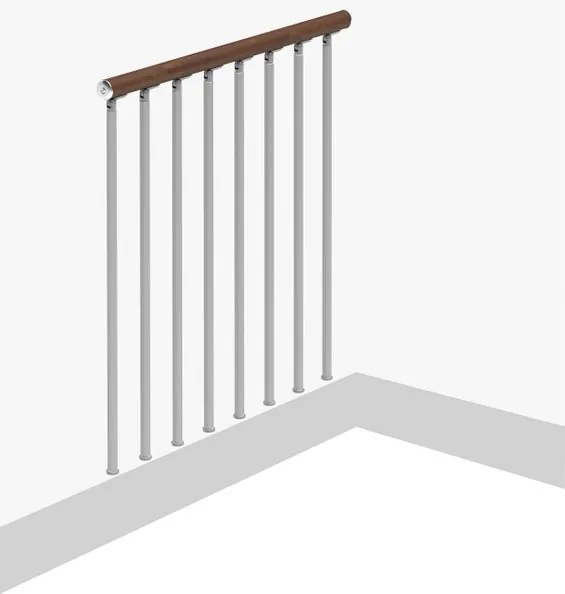 Balaustra in kit IRIS Superiore in acciaio argento, corrimano in legno noce, L 102 cm fissaggio a pavimento